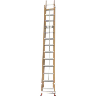 Echelle coulisse 2 plans montants bois échelons alu longueur pliée 484 cm -  longueur dépliée 825 cm avec stabilisateur