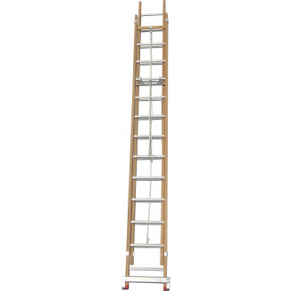 Echelle coulisse 2 plans montants bois échelons alu longueur pliée 302 cm -  longueur dépliée 485 cm avec stabilisateur