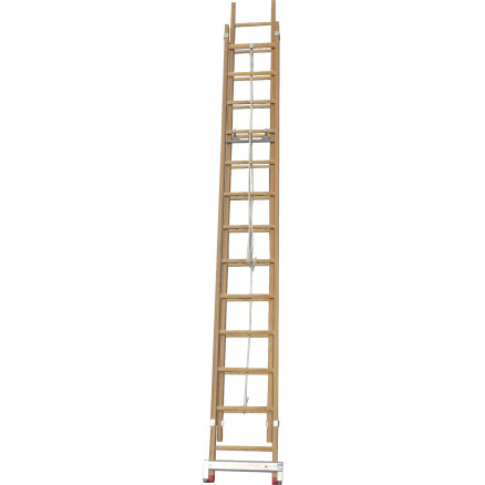 Echelle coulisse 2 plans montants bois échelons bois longueur pliée 536 cm -  longueur dépliée 925 cm avec stabilisateur