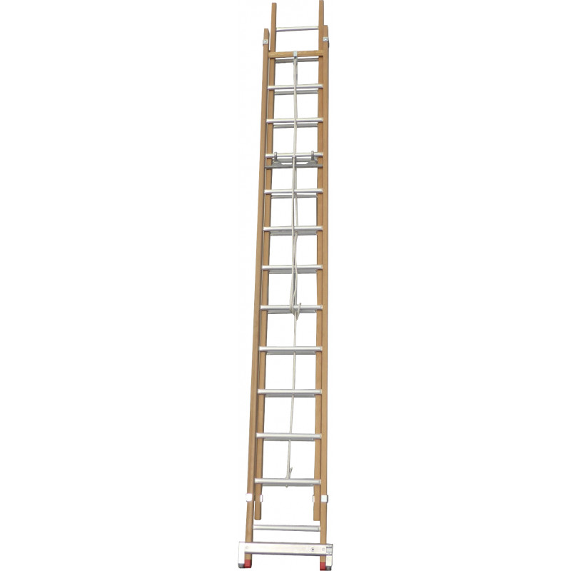 Echelle coulisse 2 plans montants bois échelons alu longueur pliée 536 cm -  longueur dépliée 925 cm avec stabilisateur